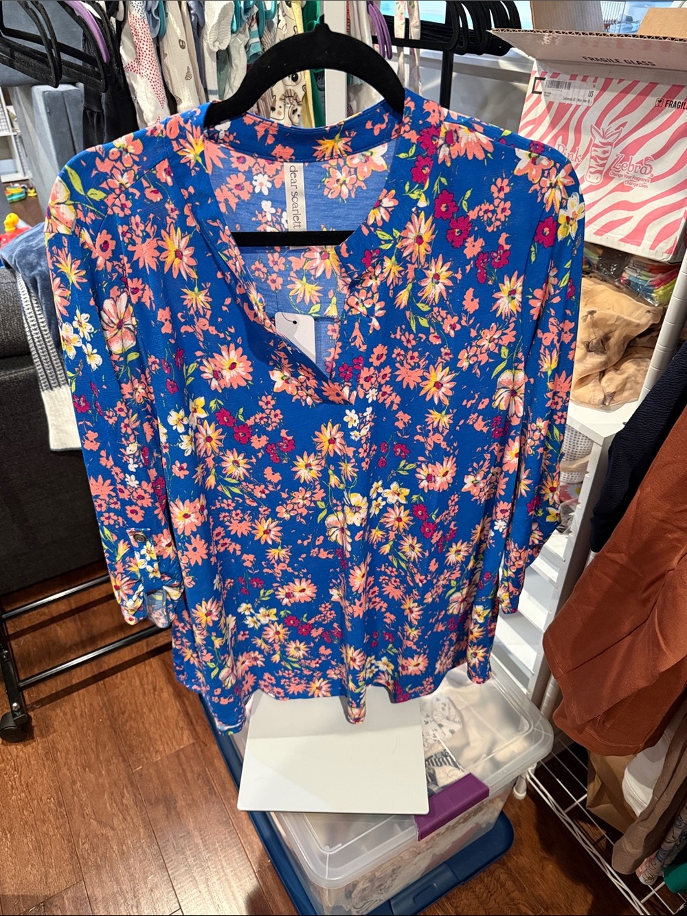 Floral V-Neck Blouse in Royal Blue